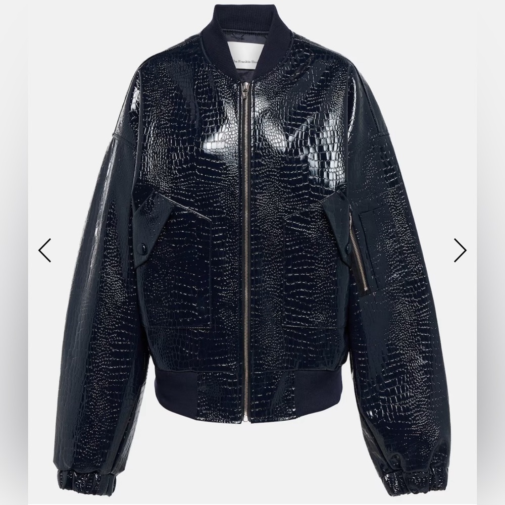 The Frankie Shop Blue Hane Croc-Effect Bomber Jacket BRAND NEW W/ TAGS! …